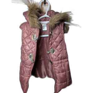 Little Lass Girls Quilted Puffer Vest Faux Fur Hood Pink Size 6